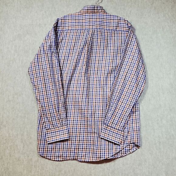 Peter Millar Shirt Mens Large Tan Blue Plaid Lightweight Collared Button Down - Picture 9 of 10